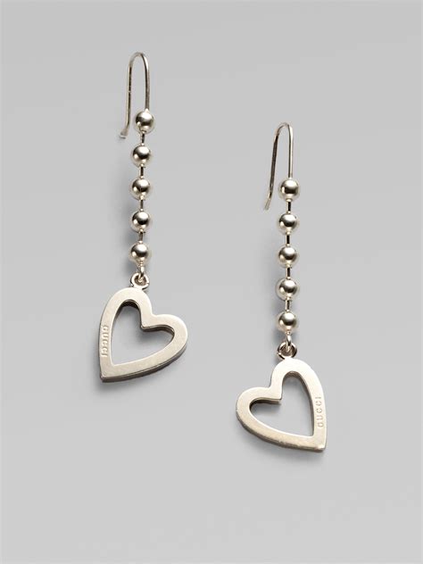 gucci silver heart drop earrings